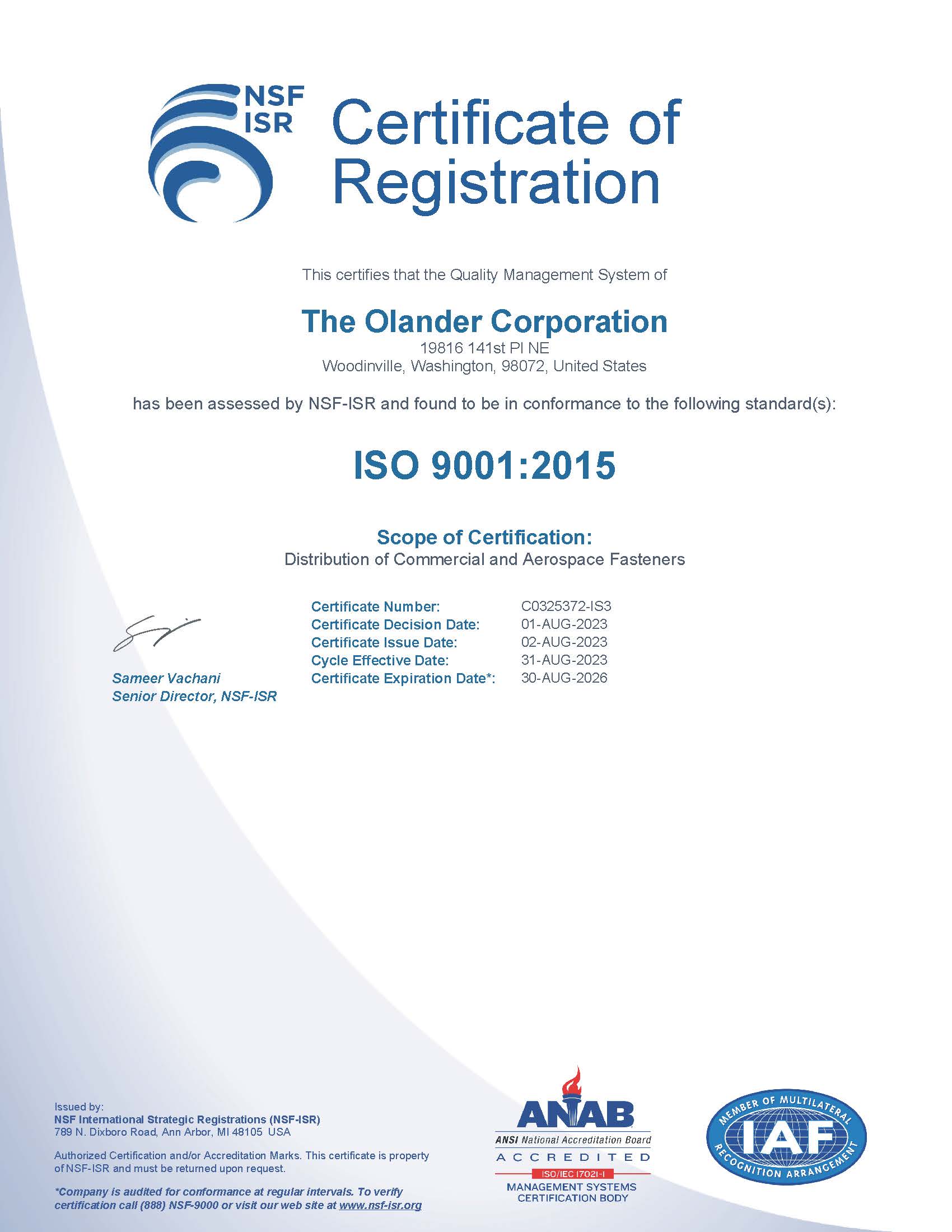 OLW ISO certification 
